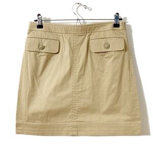 Brooks Brothers Khaki Mini Skirt Front patch Pockets Flap Closure Anchor Buttons